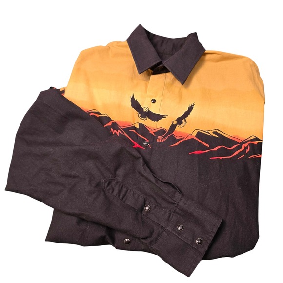 Roper Mens Western M Shirt Eagle Mountain Mesa Print Snap Button Up Cowboy Rodeo - Picture 1 of 8